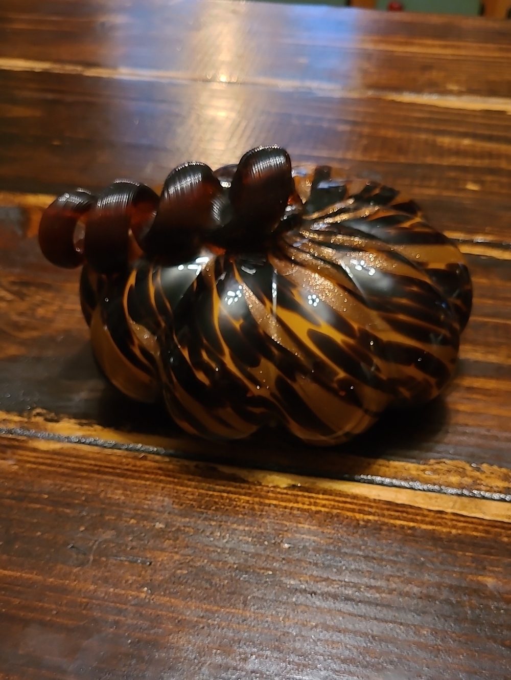 Handblown Murano Attributed Art Leopard Print Gold Dust Pumpkin Decor
